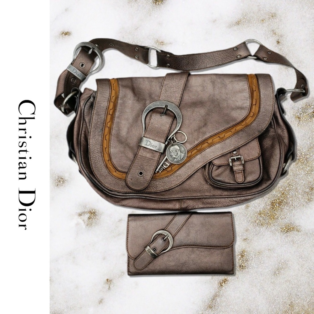 Dior Gaucho Metallic Leather Saddle Bag and Wallet